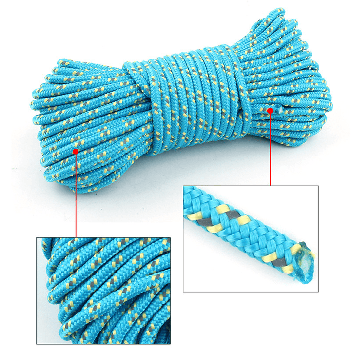 Dacron 20M Camping Tent Rope Light-Reflective High-Strength Outdoor 16 Strands Paracord - MRSLM