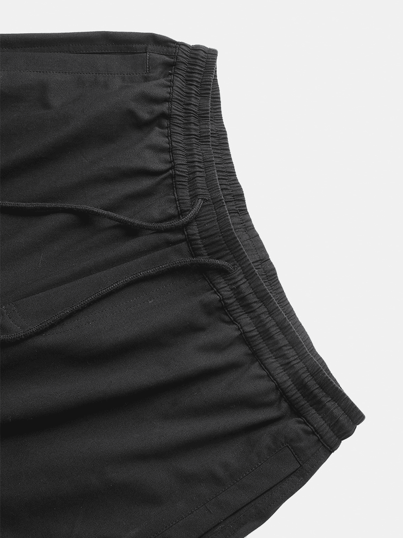 Mens 100% Cotton Elastic Waist Drawstring Pocket Casual Black Jogger Pants - MRSLM