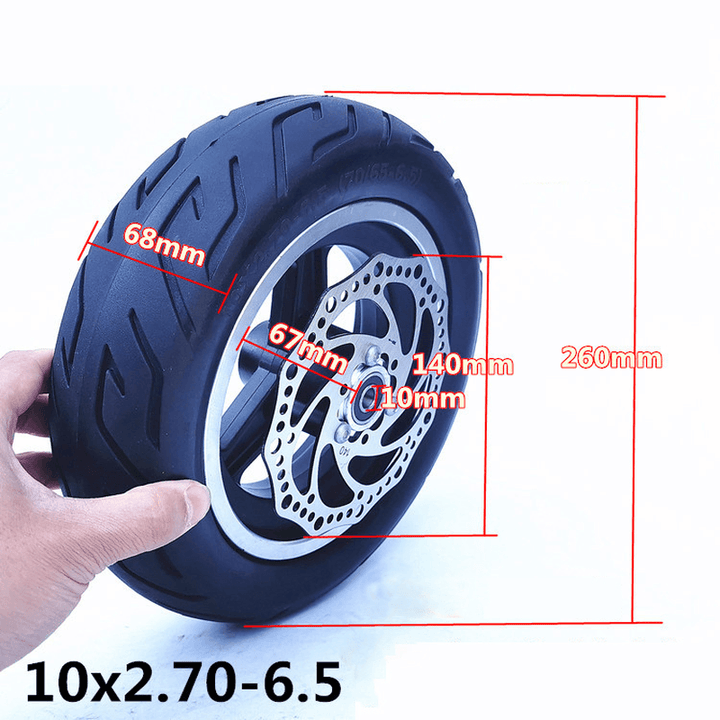 10 Inch 10X2.70-6.5 Electric Scooter Vacuum Tire Set with Disc Brake Inflation Free Solid Tire Scooters Wheels Accessories - MRSLM