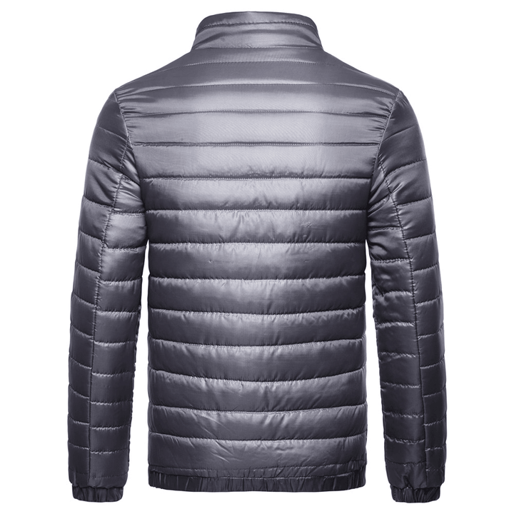 Men'S Solid down Cotton Jacket with Standing Collar - MRSLM