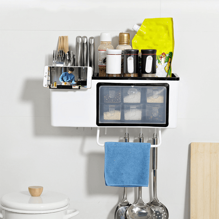 Wall Mounted / Desktop Tabletop Packaging Rack Cutter Holder Hole-Free Hanging Box for Kitchen Storage - MRSLM