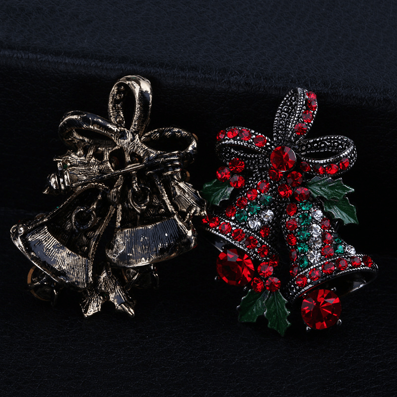 Christmas Retro Bell Festive Brooch Pin Gift Shirt Collar Brooch Sliver & Gold - MRSLM