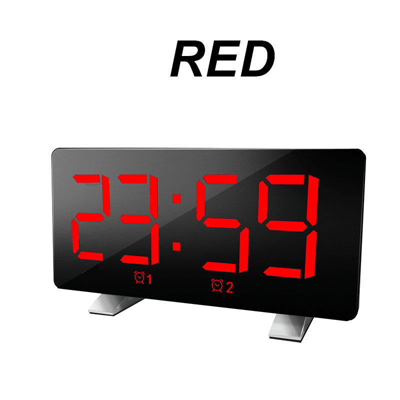 Mirror Digital Display LED Snooze Alarm Clock USB Time Night Mode Clock - MRSLM