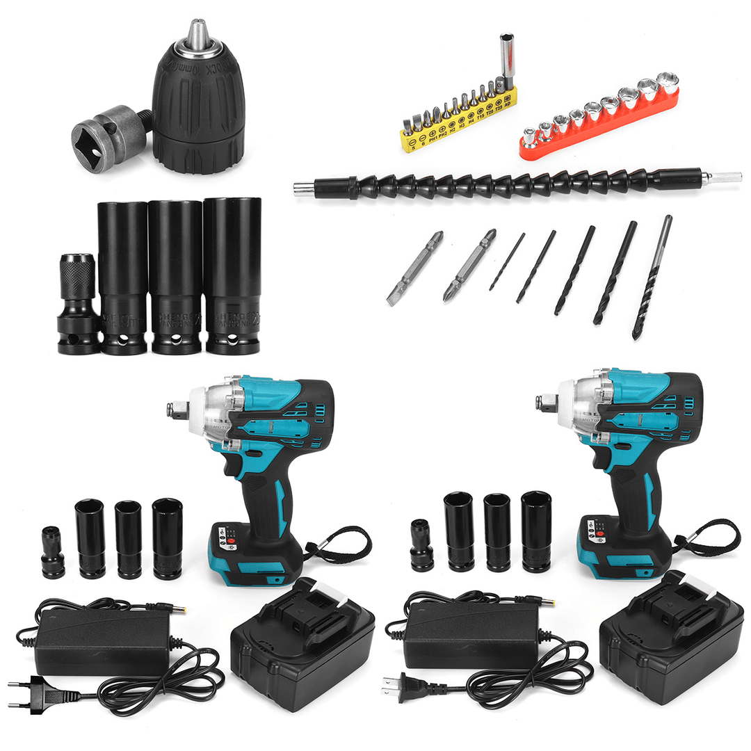2 In1 18V 800N.M. Li-Ion Brushless Cordless Electric 1/2" Wrench 1/4" Screwdriver Drill - MRSLM