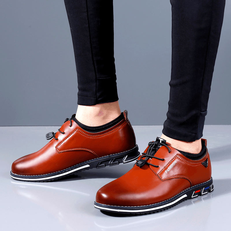 Men Elastic Lace up Comfy Casual Business Leather Shoes - MRSLM