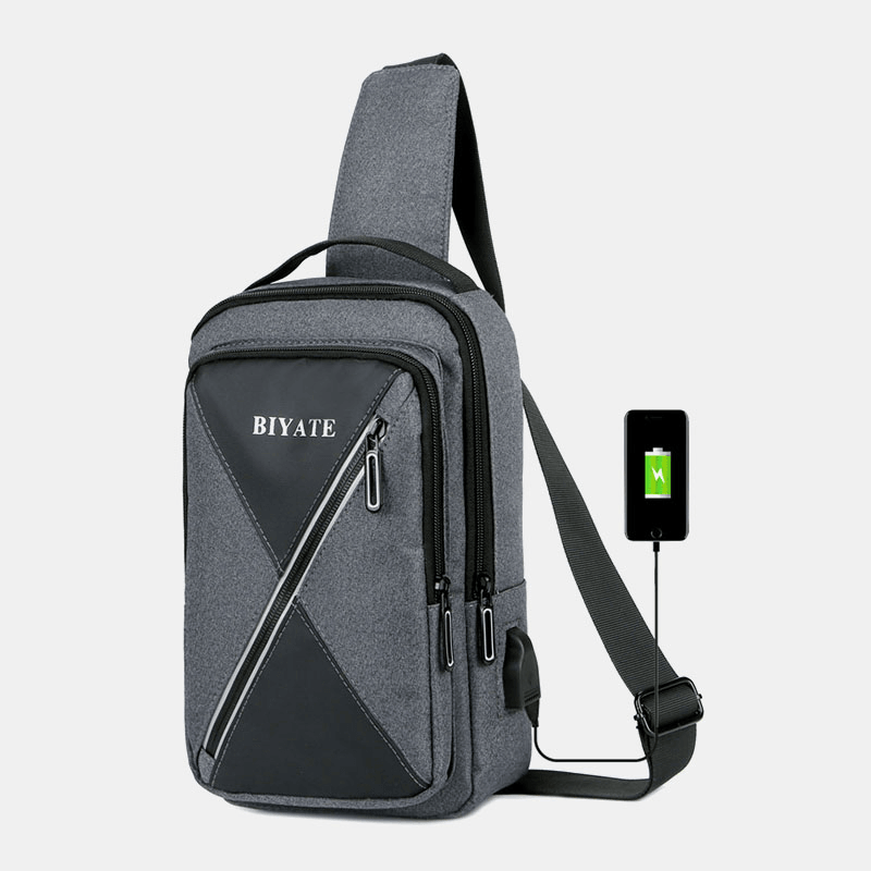 Men USB Charging Multi-Pocket Chest Bag Oxford Non-Slip Wear-Resistant Waterproof Casual Shoulder Bag Crossbody Bags - MRSLM
