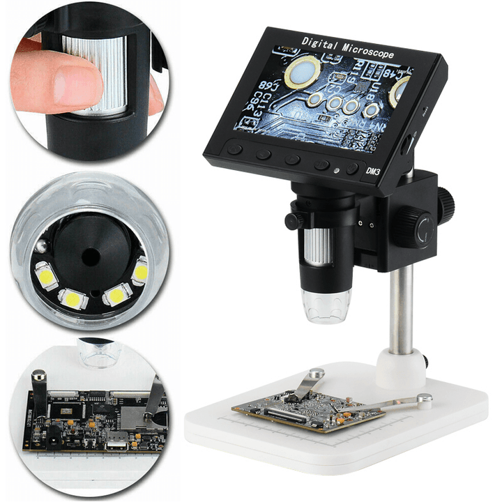 DM3 1080P LCD Digital Microscope 4.3 Inch 1000X Magnifier 2 Million Pixels Experimental Maintenance Industrial Microscope - MRSLM