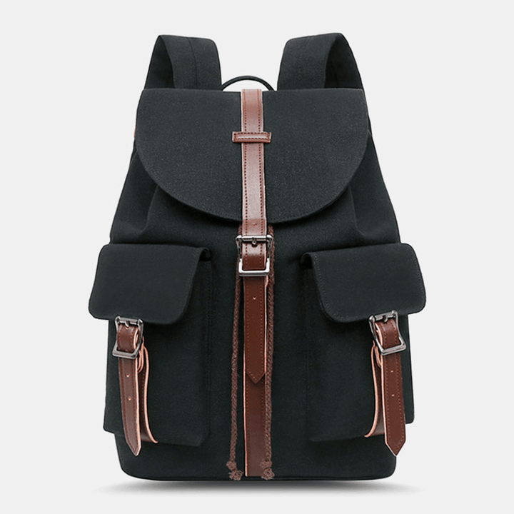 Women Canvas Double Front Pocket Design Large Capacity Travel Backpack Retro 14 Inch Laptop Bag - MRSLM