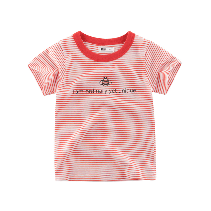 Children'S Short Sleeve T-Shirt Striped round Neck Top - MRSLM