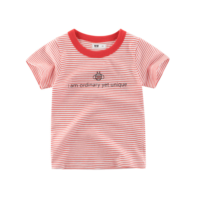 Children'S Short Sleeve T-Shirt Striped round Neck Top - MRSLM