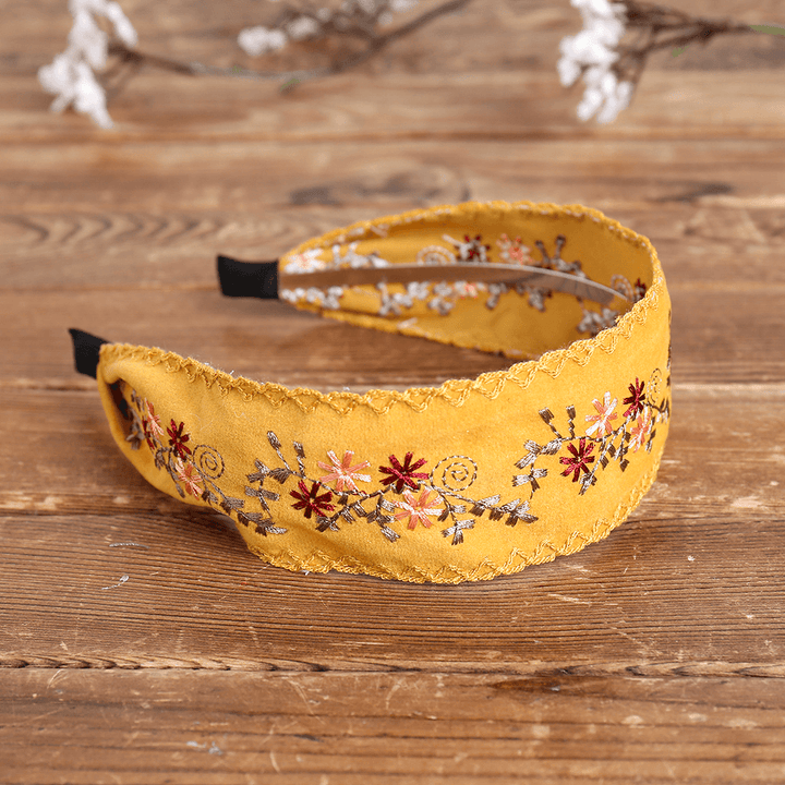 Ethnic Embroidery Lace Girl Headband Rural Girl Wind Suede Floral Fabric Headband Hair Accessories - MRSLM