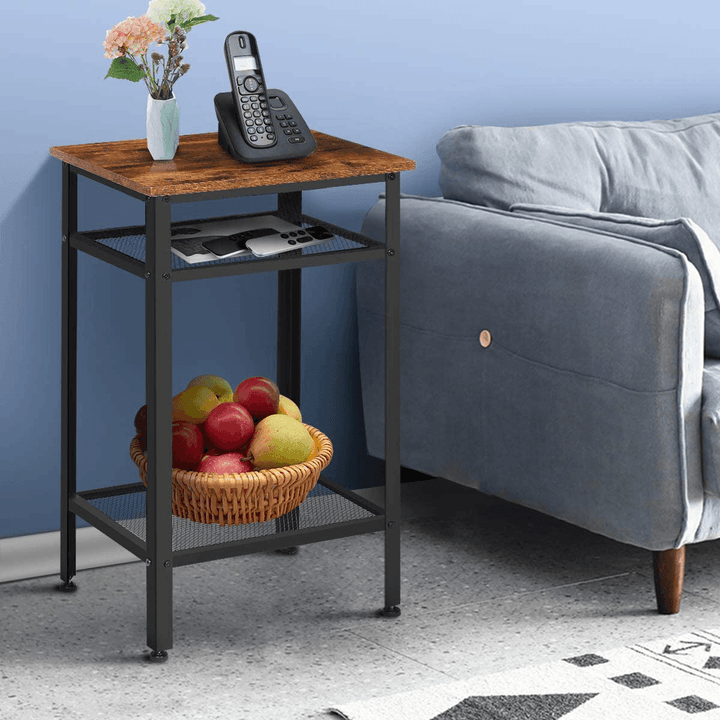 Nightstand End Table Sturdy Matte-Black Steel Frame Anti-Scratch and Rust-Free Tall Wood Accent End Tables for Bedroom Living Room - MRSLM