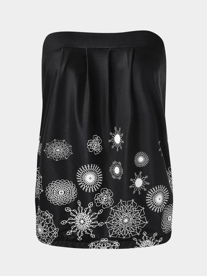 Holiday Floral Print Strapless Sleeveless Black Tube Tank Top - MRSLM