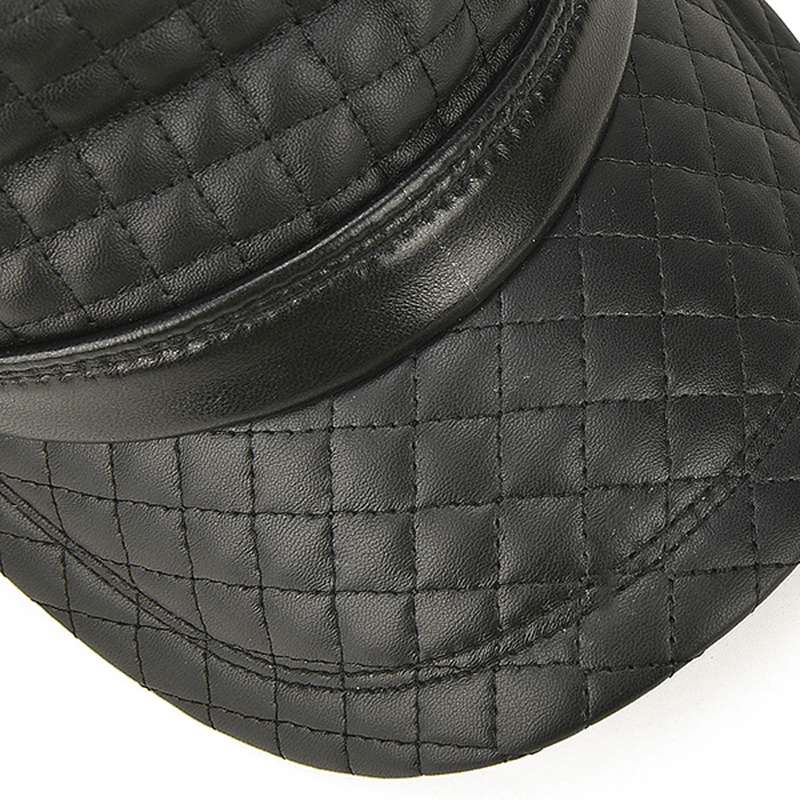 Men'S Leather Warm Baseball Cap Adjustable Outdoor Golf Windproof Snapback Hat - MRSLM