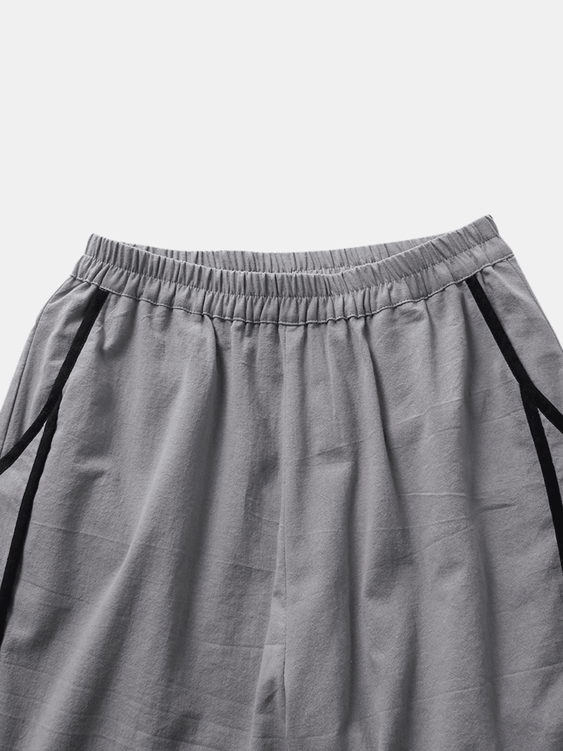 Cotton Elastic Waist Casual Patchwork Pocket Wide Leg Women Pants - MRSLM