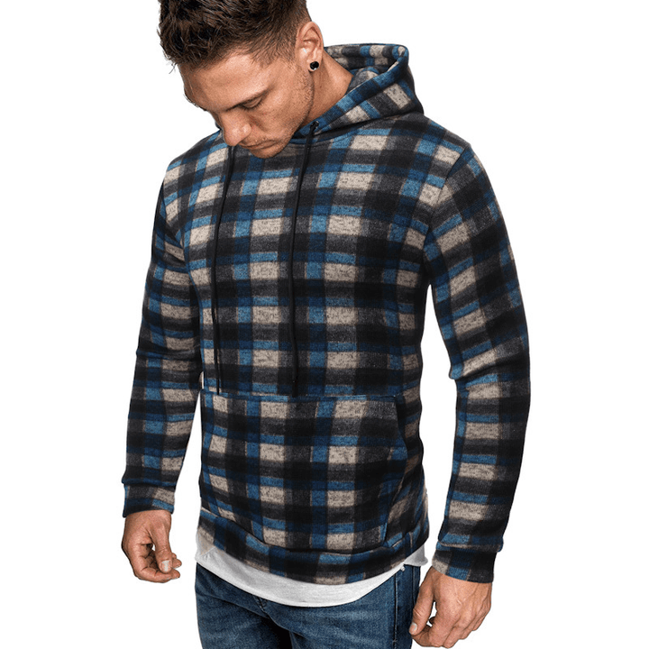 Men Cotton Autumn Hip Hop Plaid Hoodie - MRSLM