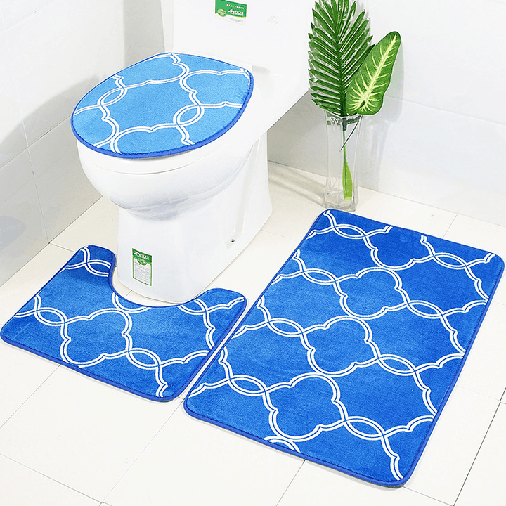 3Pcs Lantern Pattern Bathroom Mat Set Antiskid Washroom Carpet Contour Mat Toilet Seat Lid Cover - MRSLM