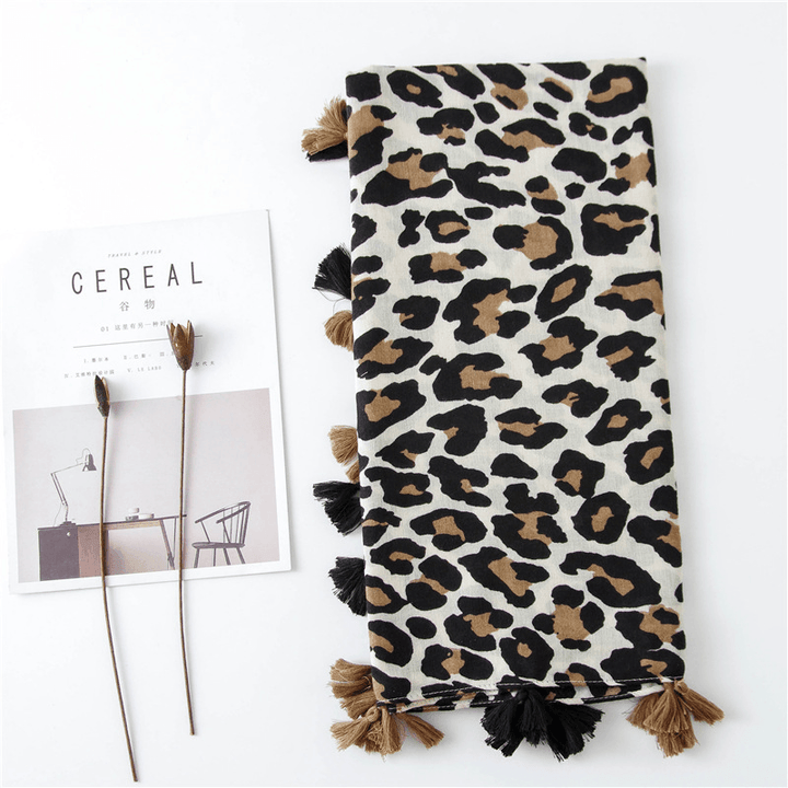 Leopard Print Cotton and Linen Silk Scarf Dual-Use Shawl - MRSLM