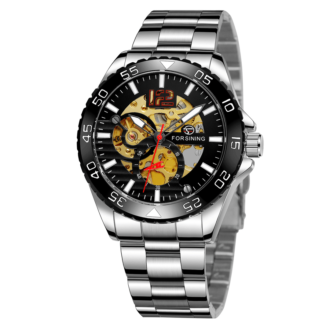 FORSINING FSG8225 Fashion Business Hollow Dial Stainless Steel Strap 3ATM Waterproof Men Automatic Mechanical Watch Wristwatch - MRSLM