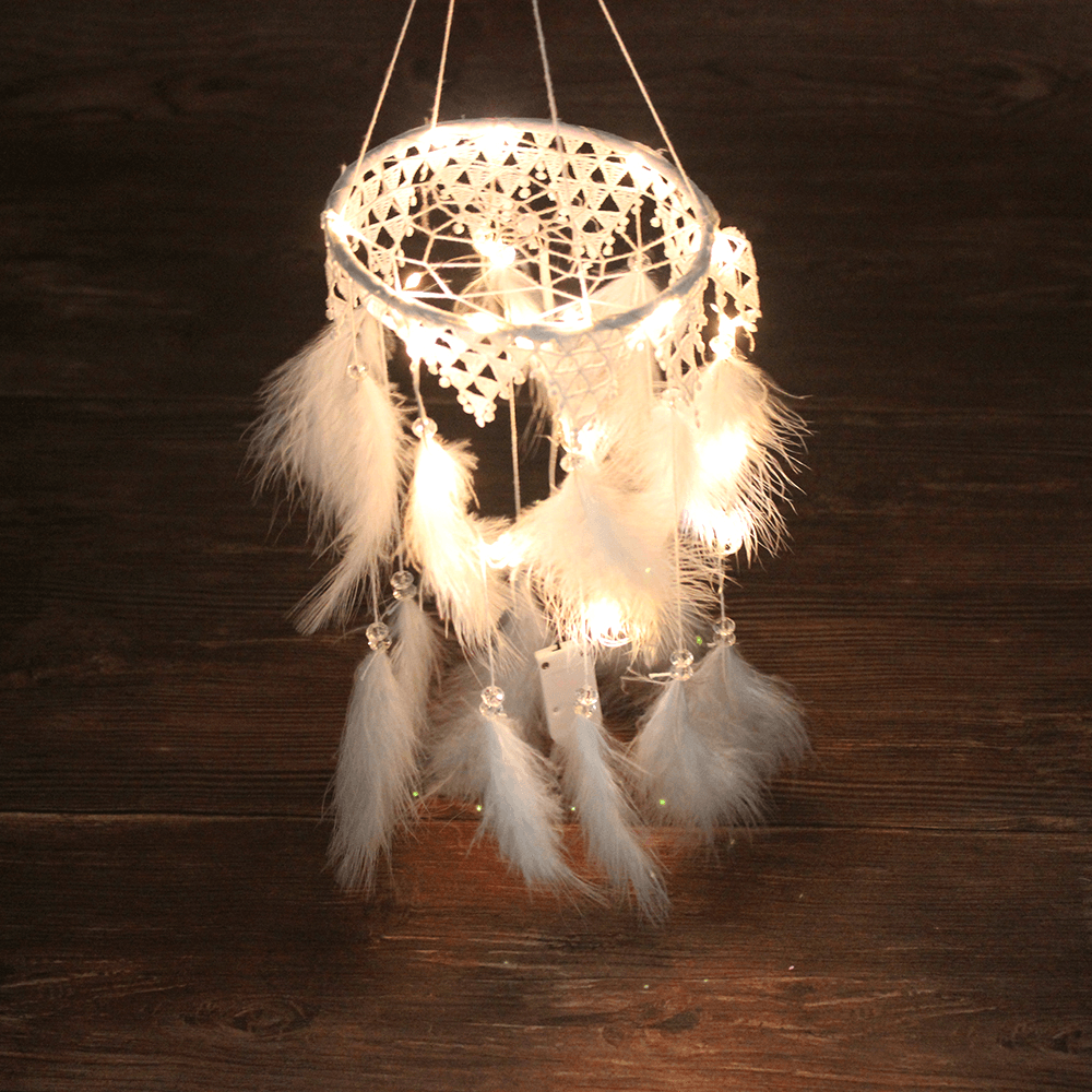 LED Light Tassel Catching Monternet Large Dream Catcher Net Creative Feathers Home Pendant Wedding Decorations - MRSLM
