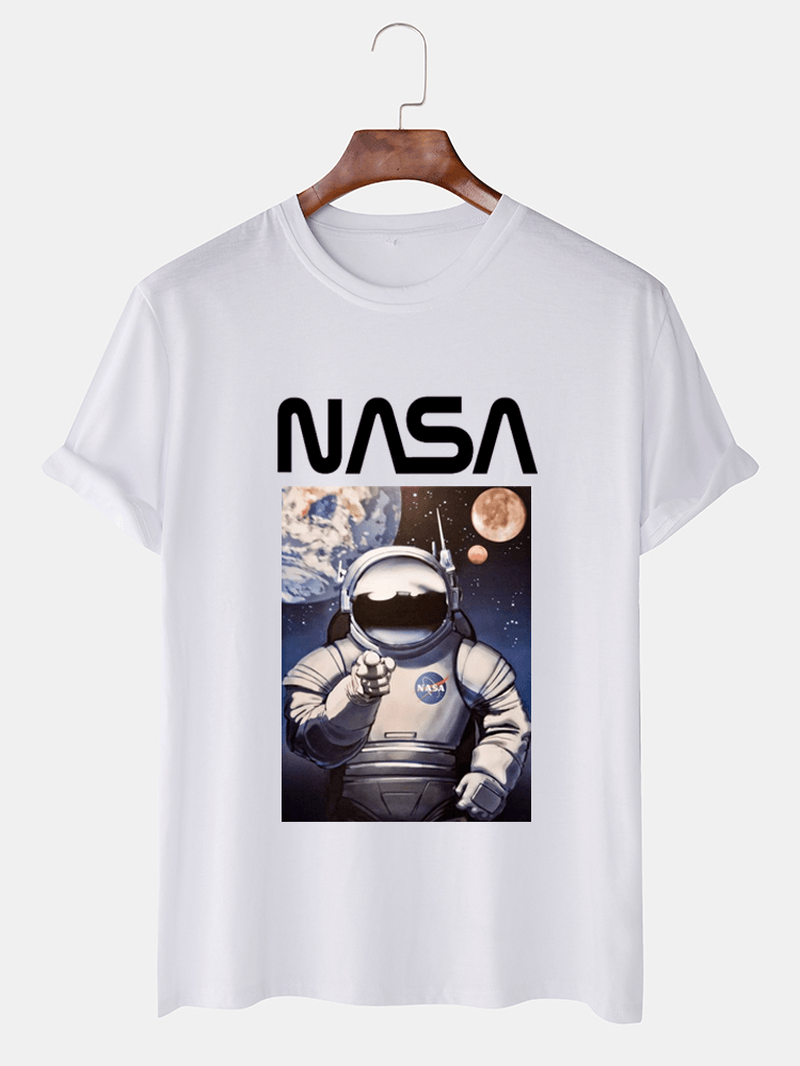 Mens NASA Cartoon Print Crew Neck Breathable Casual T-Shirts - MRSLM