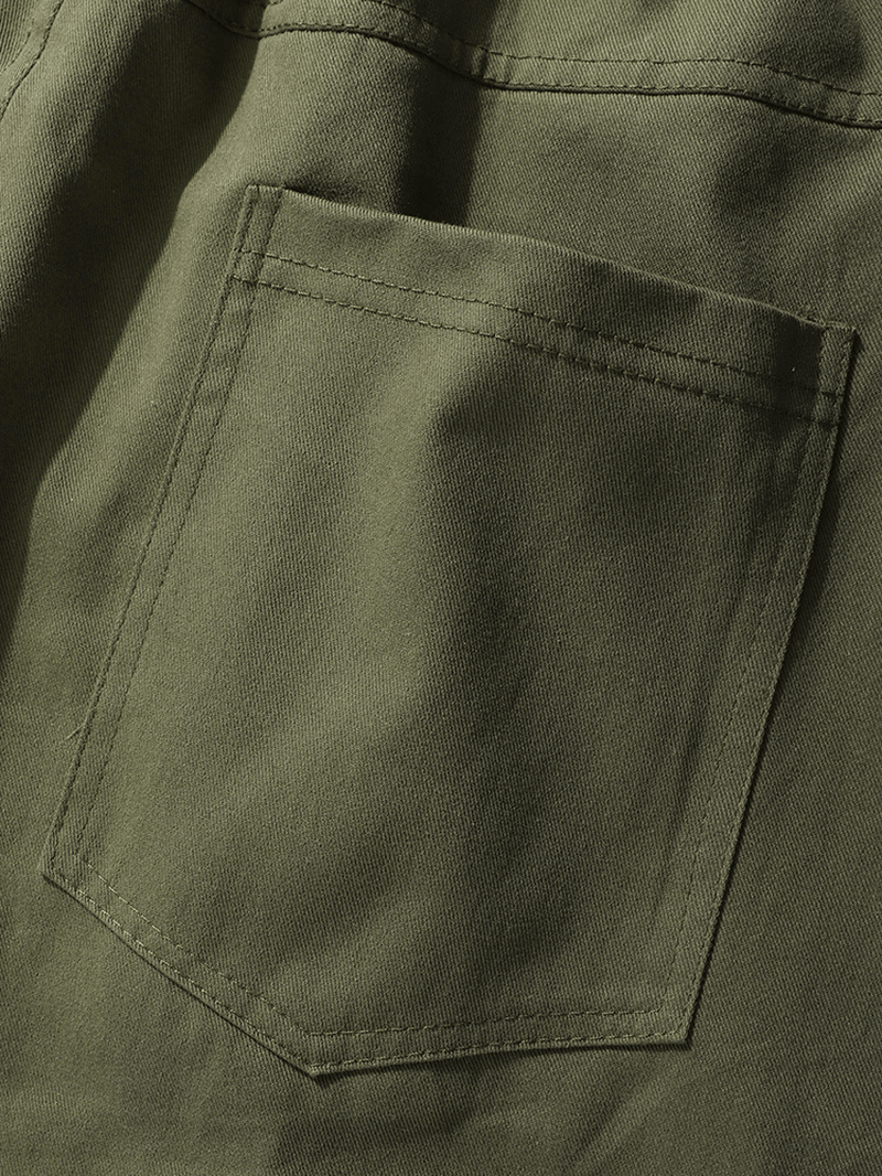 Mens Solid Color Drawstring Elastic Waist Multi Pocket Cargo Pants - MRSLM