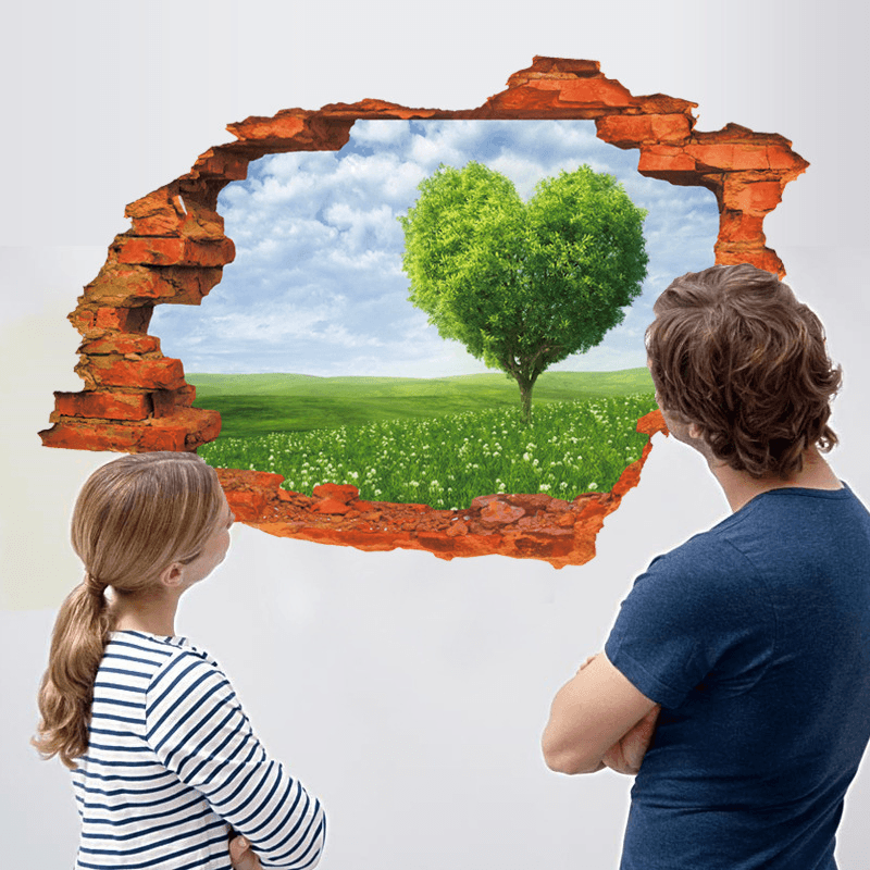 Miico Creative 3D Love Tree Scenery Broken Wall Removable Home Room Decorative Wall Decor Sticker - MRSLM