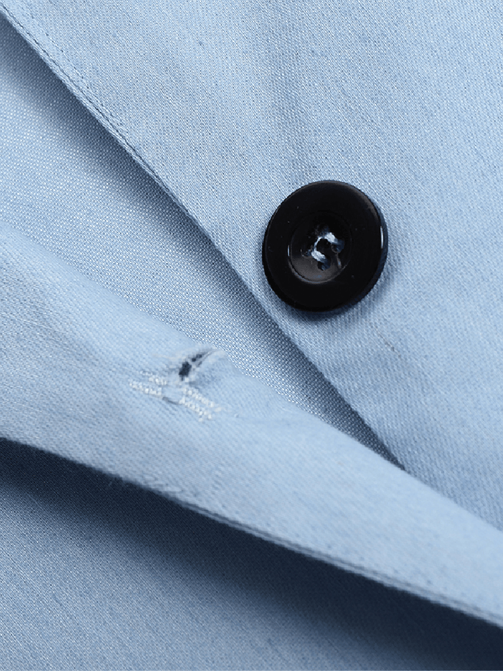 Women Button up Lapel Side Fork Long Sleeve Denim Overshirt with Pocket - MRSLM