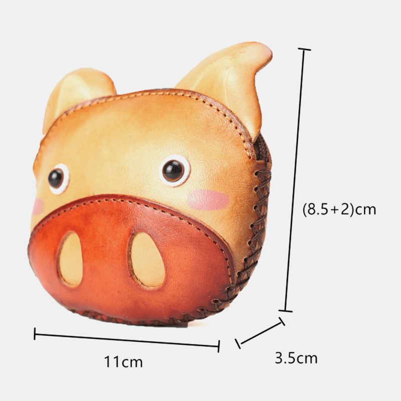 Unisex Genuine Leather Casual Cute Outdoor Cartoon Animal Pig Shape Small Coin Bag Wallet - MRSLM