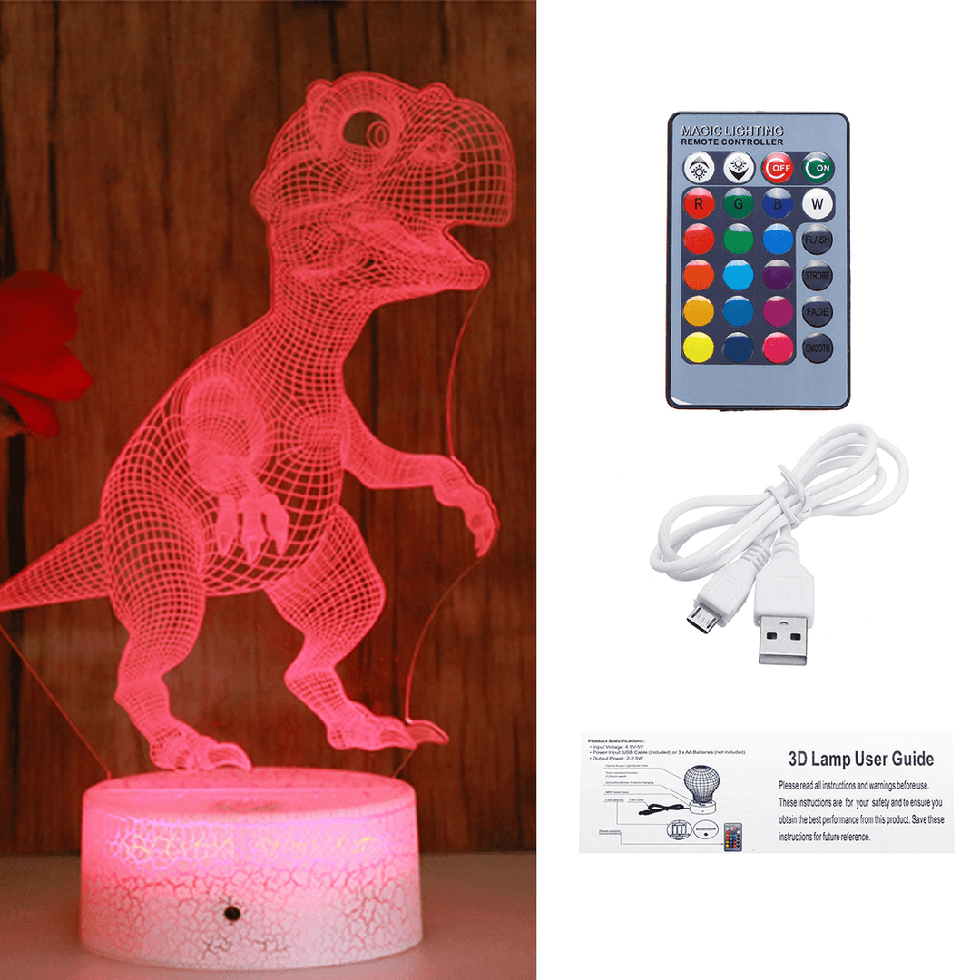 3D Illusion Lamp 16 Colors Dinosaur Toys Night Light with Timer Remote Control Smart Touch for Kid Toy Birthday - MRSLM