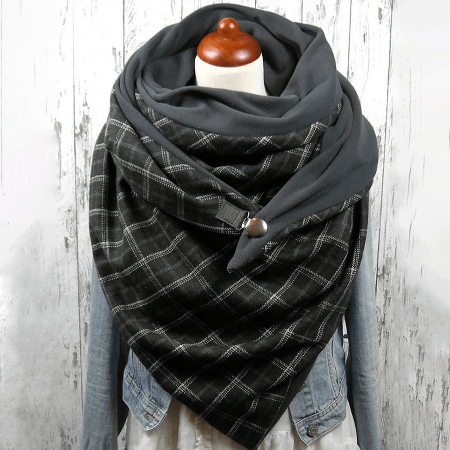 Women Cotton plus Thick Keep Warm Winter Outdoor Casual Stripes Lattices Pattern Multi-Purpose Scarf Shawl - MRSLM