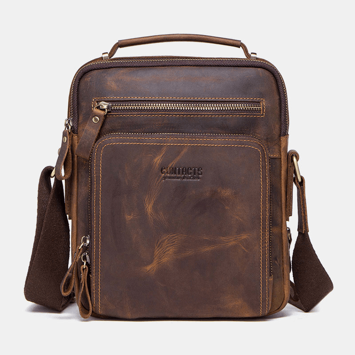 Men Genuine Leather Multifunction Multi-Pocket Vintage Briefcases Messenger Bag Crossbody Bag Handbag - MRSLM