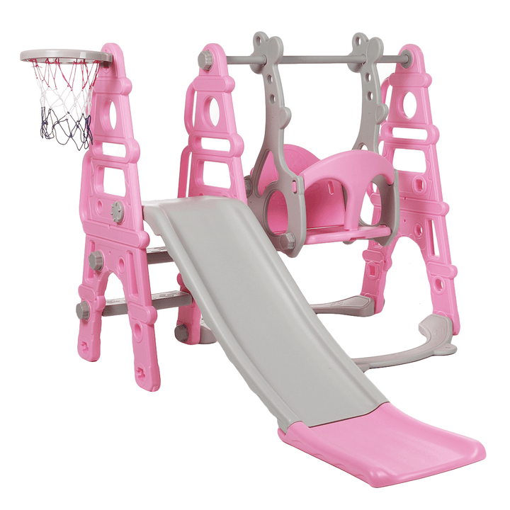 3-In-1 Children'S Slide + Swing + Basketball Frame Kids Play Ground Combination Baby Playset Hoop Kit - MRSLM