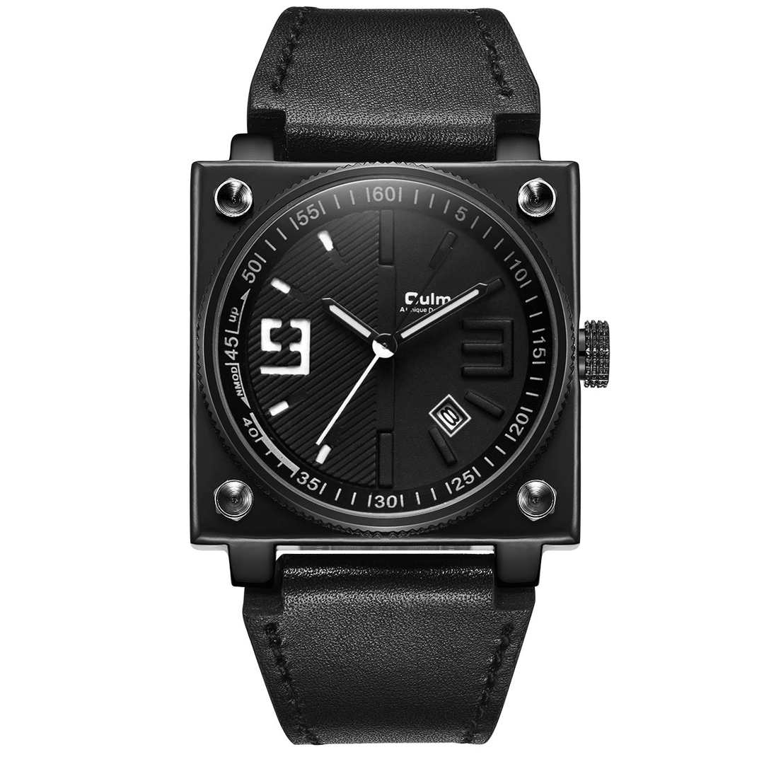 Oulm Fashion Square Luminous Pointer Genuine Leather Strap 3ATM Waterproof Men Quartz Watch Wristwatch - MRSLM