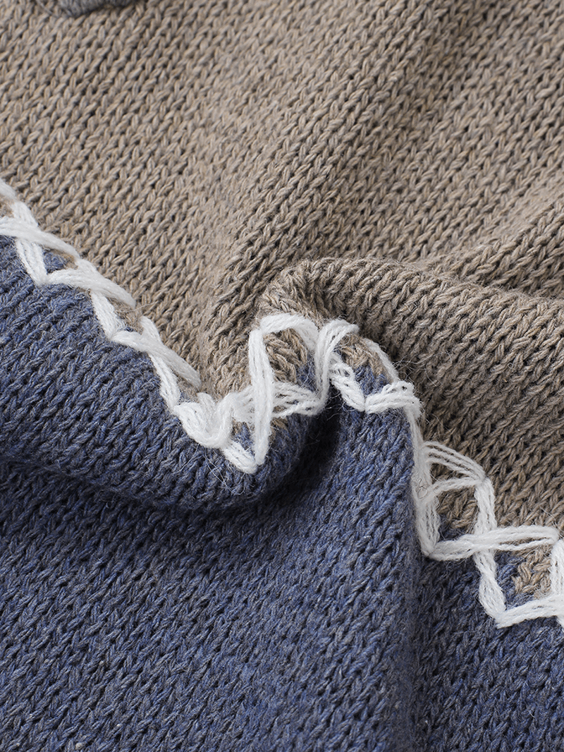 Mens Contrast Color Long Sleeve Pocket Vintage Knitted Hooded Sweaters - MRSLM