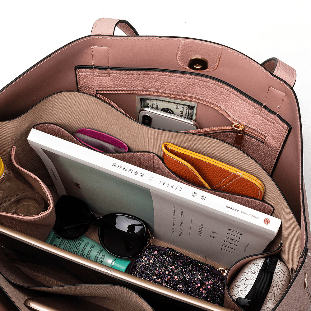 Women 2 PCS 15.6 Inch Laptop Large Capacity Multi-Pocket Removable Key Multifunctional Shoulder Bag Handbag Tote - MRSLM