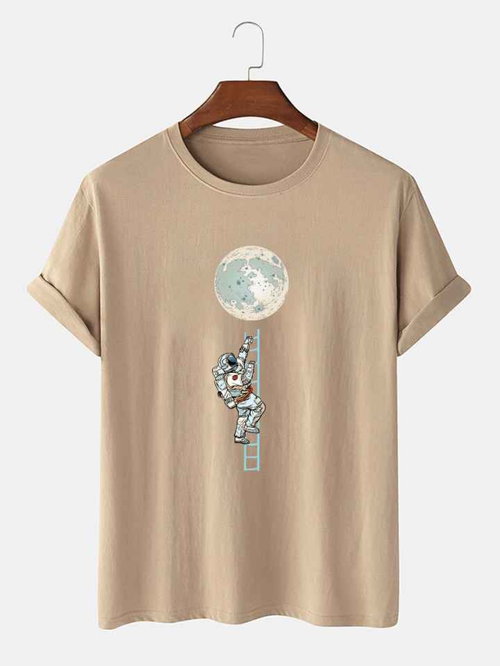 Mens 100% Cotton Funny Astronaut Print Short Sleeve Casual T-Shirts - MRSLM