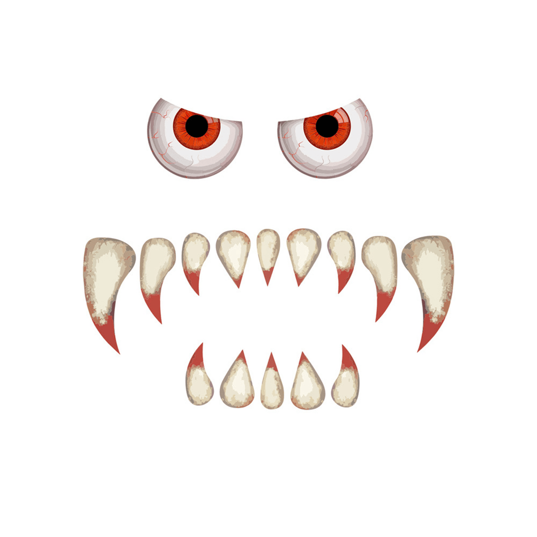 Halloween Scary Monster Face Devil with Eyes Teeth Cutouts Combination Sticker Window Gateway Door Car Sticker Decor - MRSLM