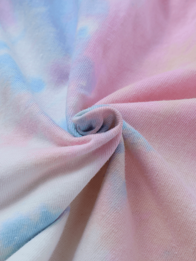 Women Tie Dye Pajamas Set Two Pieces Short Sleeve O-Neck Softies Summer Sleepwear - MRSLM
