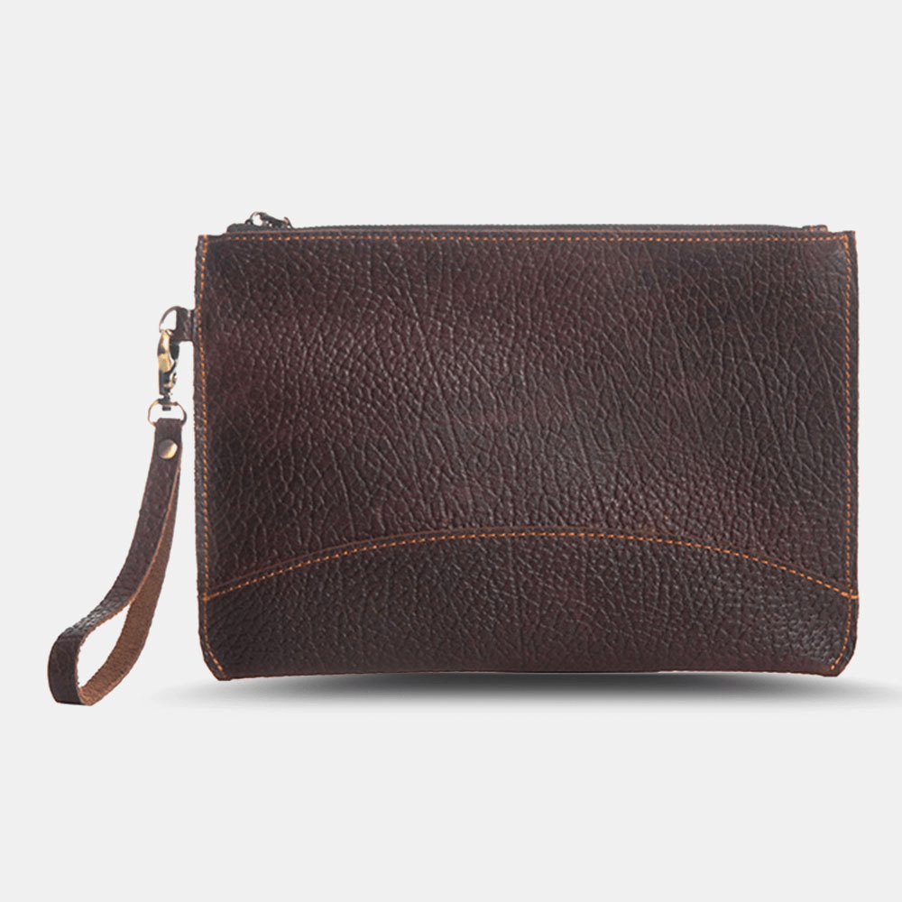 Men Genuine Leather Retro Long Clutch Bag Thin Simple 6.5 Inch Phone Bag Wallet - MRSLM
