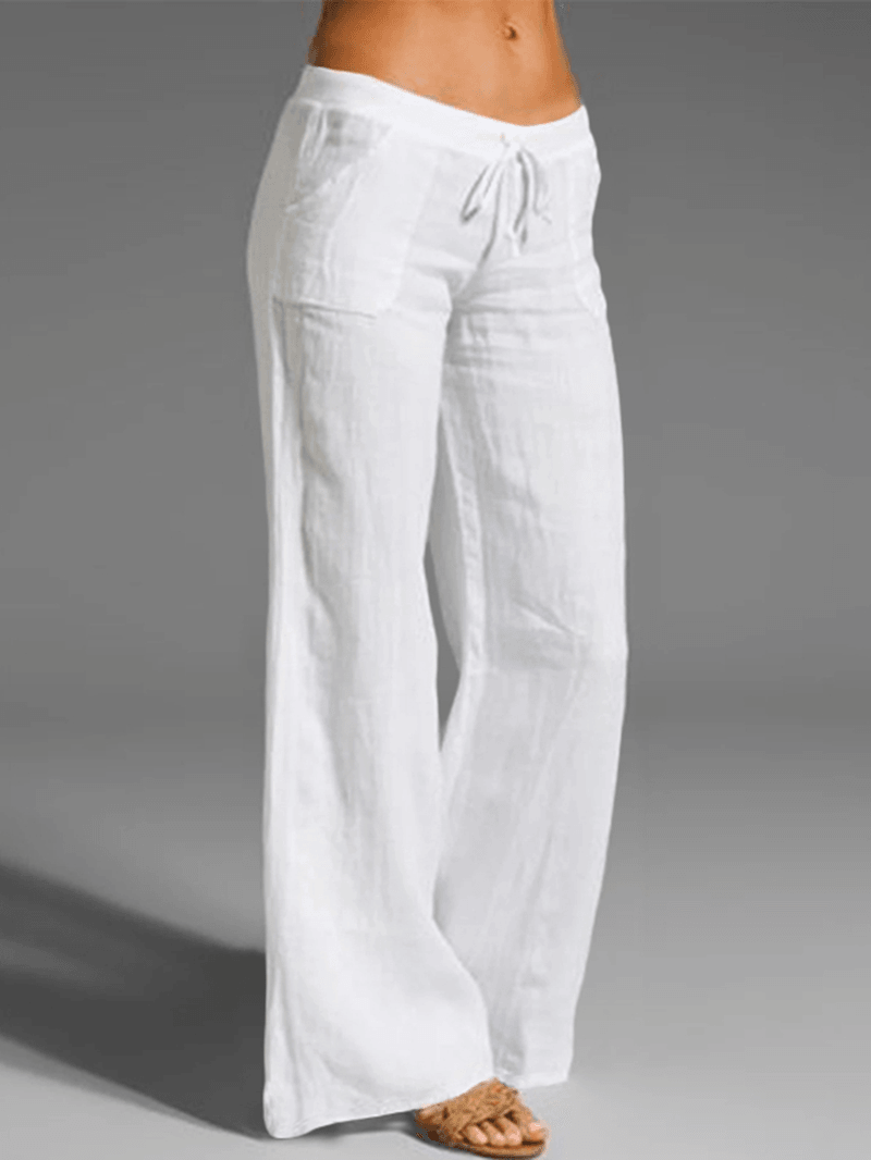 Wide Leg Women Loose Cotton Pure Color Elastic Waist Trousers Pants - MRSLM