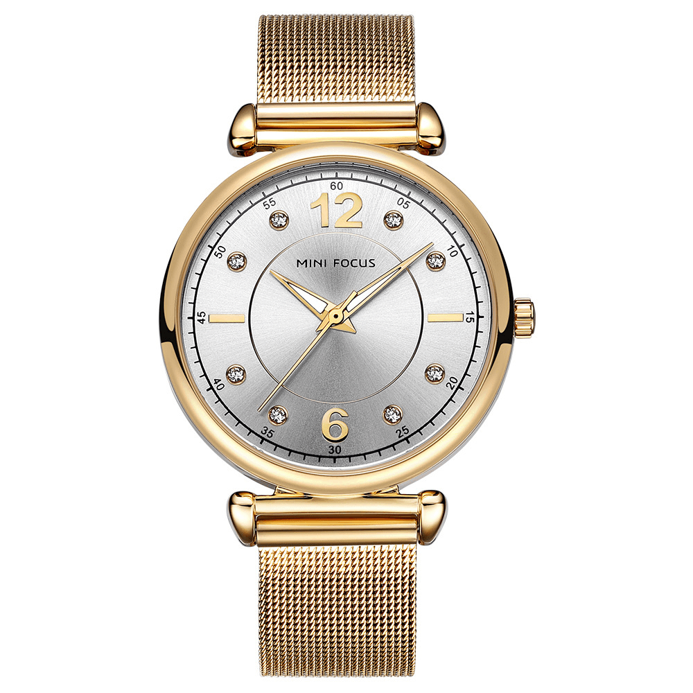 MINI FOCUS MF0177L Elegant Design Mesh Steel Women Wristwatch Crystal Ladies Quartz Watch - MRSLM