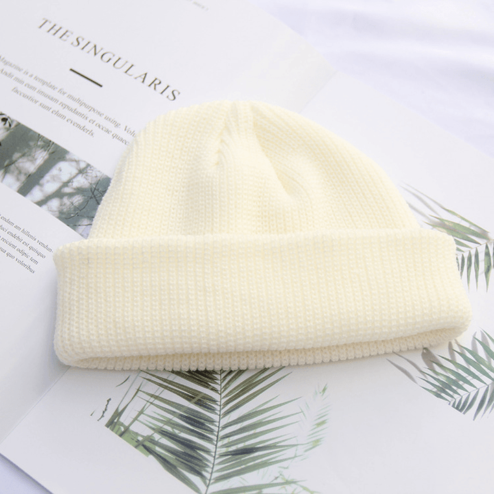 New Fashion Mens Beanie Winter Knit Hat Boy Skullcap Sailor Cap Cuffs Retro Navy Short Hat Solid Color Unisex Autumn Warm Cap - MRSLM
