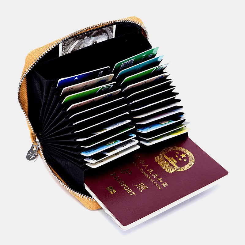 Men Genuine Leather RFID Anti-Theft Organ Shape Multi-Card Slots Coin Purse Card Wallet - MRSLM