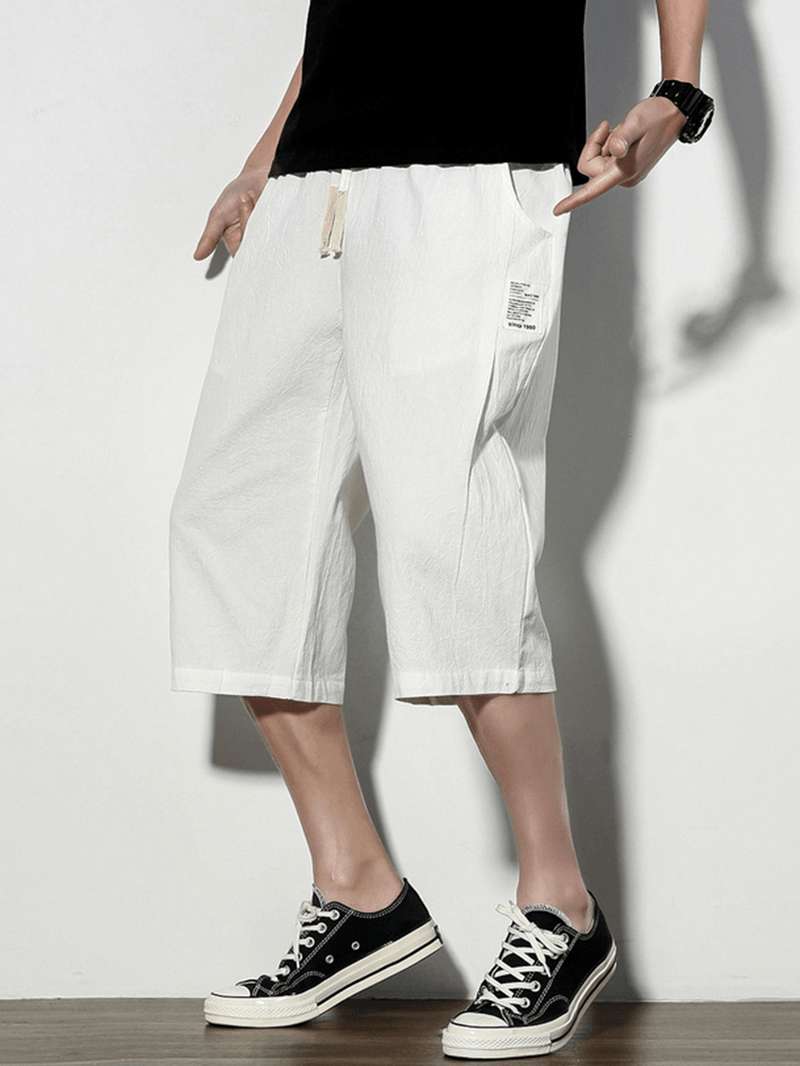 Mens 95% Cotton Linen 4 Color Ethnic Calf-Length Casual Loose Shorts - MRSLM