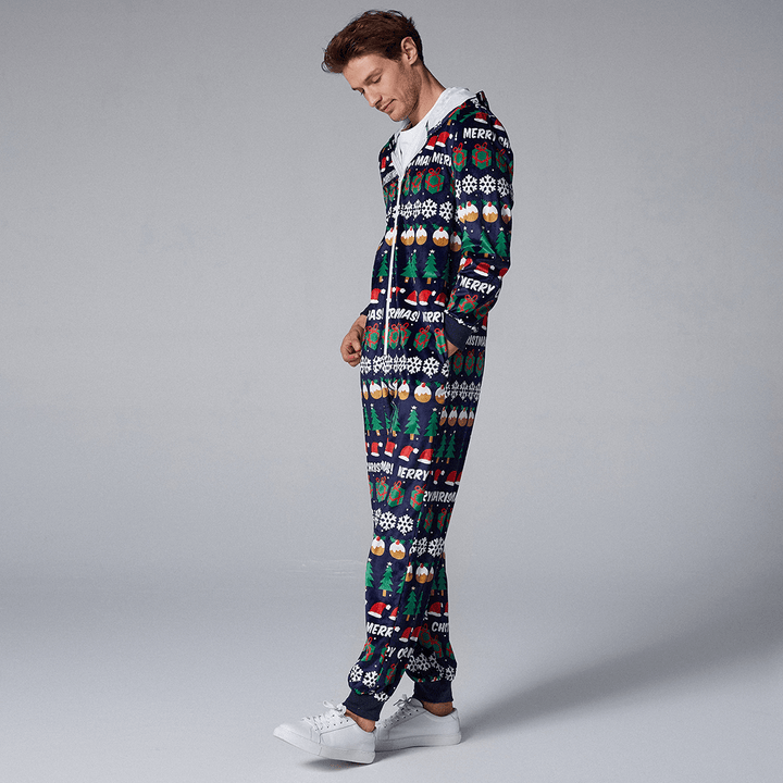 Mens Christmas Pattern Onesies Hooded Pajamas Set - MRSLM
