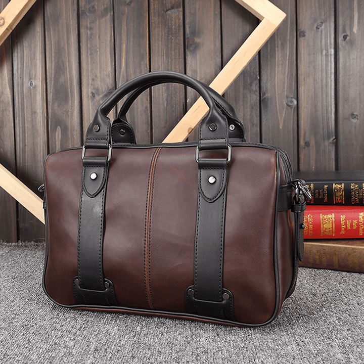 Men Retro PU Leather Handbag Business Crossbody Bag - MRSLM