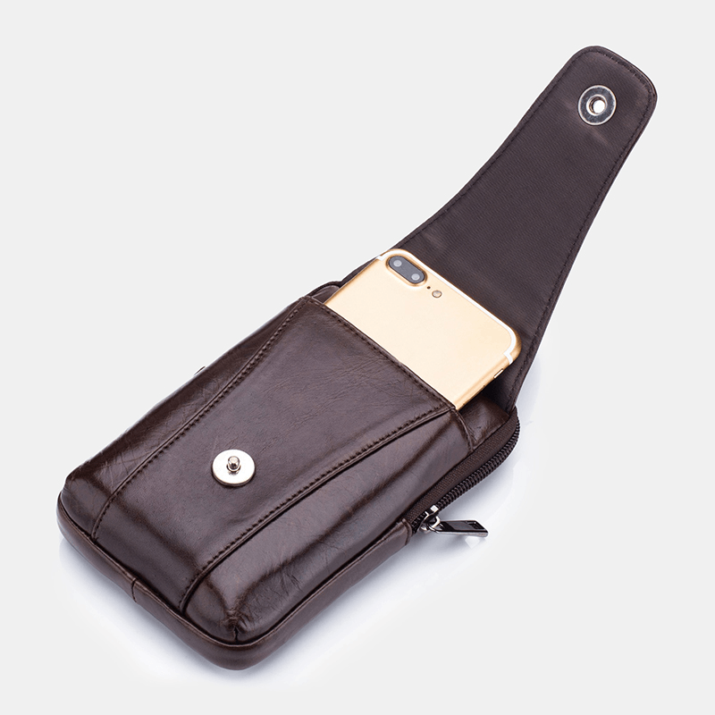 Bullcaptain Men Vintage Genuine Waist Bag Phone Bag Belt Bag - MRSLM