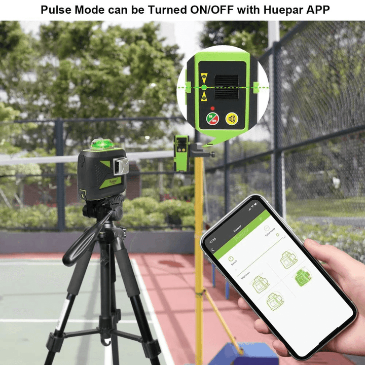 Huepar 603CG BT 3X360° Green Beam 3D Bluetooth Laser Level Self-Leveling Cross Line USB Charge Dry/Li-Ion Battery - MRSLM