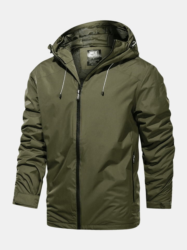 Mens Waterproof Windproof Solid Color Zipper Simple Hooded Jacket - MRSLM